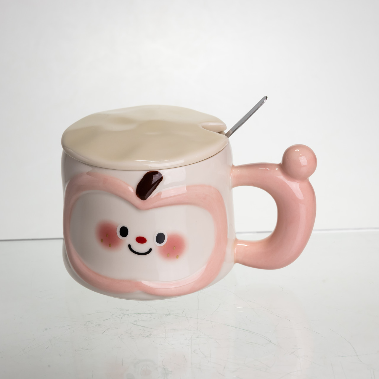 Чашка порцелянова 400 (мл) з кришкою та ложкою, оригінальна кружка на подарунок чашка для дітей Рожевий FM-25C