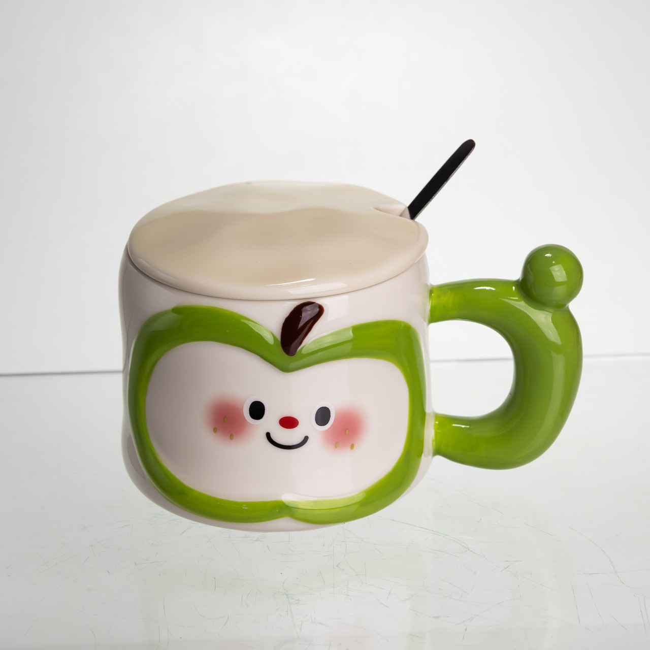 Чашка порцелянова 400 (мл) з кришкою та ложкою, оригінальна кружка на подарунок чашка для дітей Зелений FM-25A