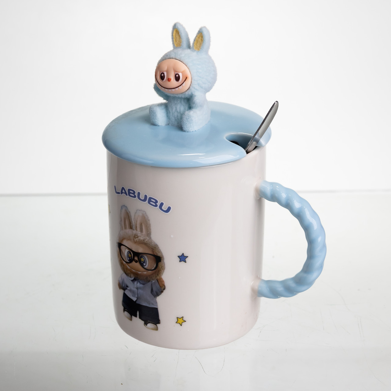 Чашка порцелянова з кришкою і ложкою Labubu 400 (мл) подарункова кружка прикольна чашка для дітей на подарунок Блакитний FM-35B