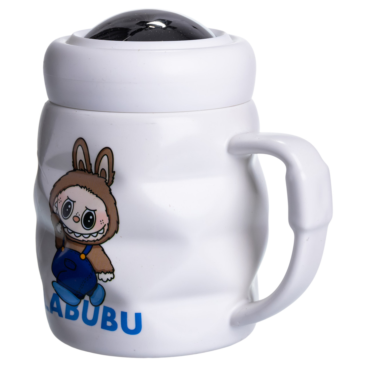 Чашка порцелянова з кришкою Labubu 400 (мл) подарункова кружка прикольна чашка для дітей на подарунок Білий з синім FM-54A