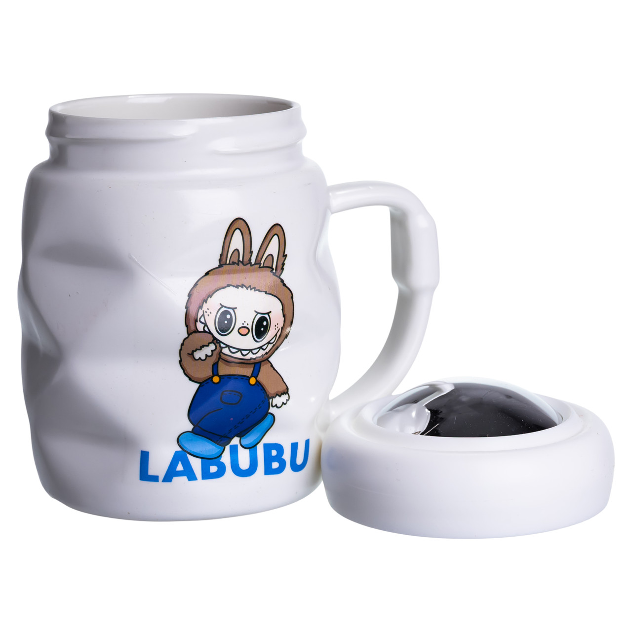 Чашка порцелянова з кришкою Labubu 400 (мл) подарункова кружка прикольна чашка для дітей на подарунок Білий з синім FM-54A