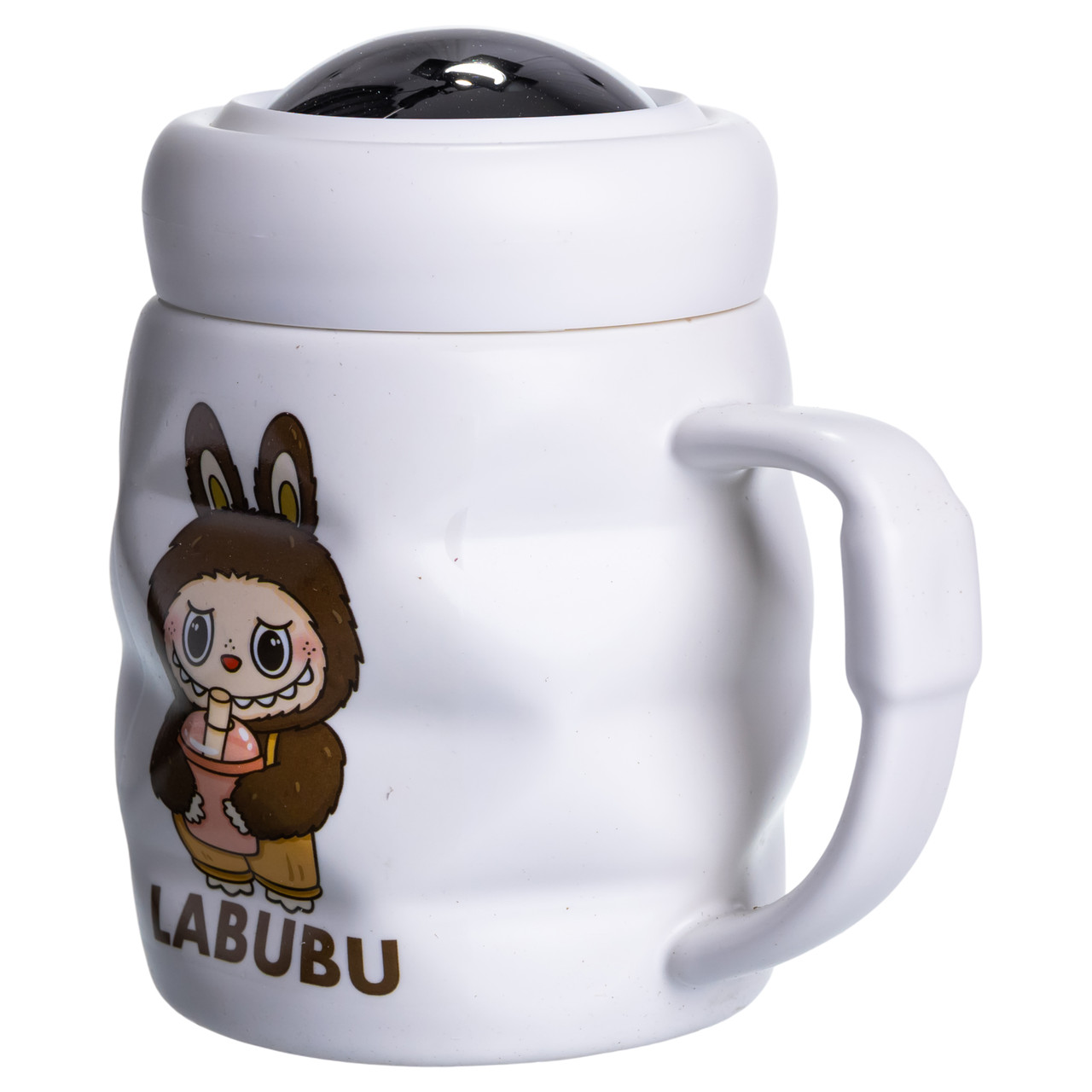 Чашка порцелянова з кришкою Labubu 400 (мл) подарункова кружка прикольна чашка для дітей на подарунок Білий з темно-коричневим FM-54C