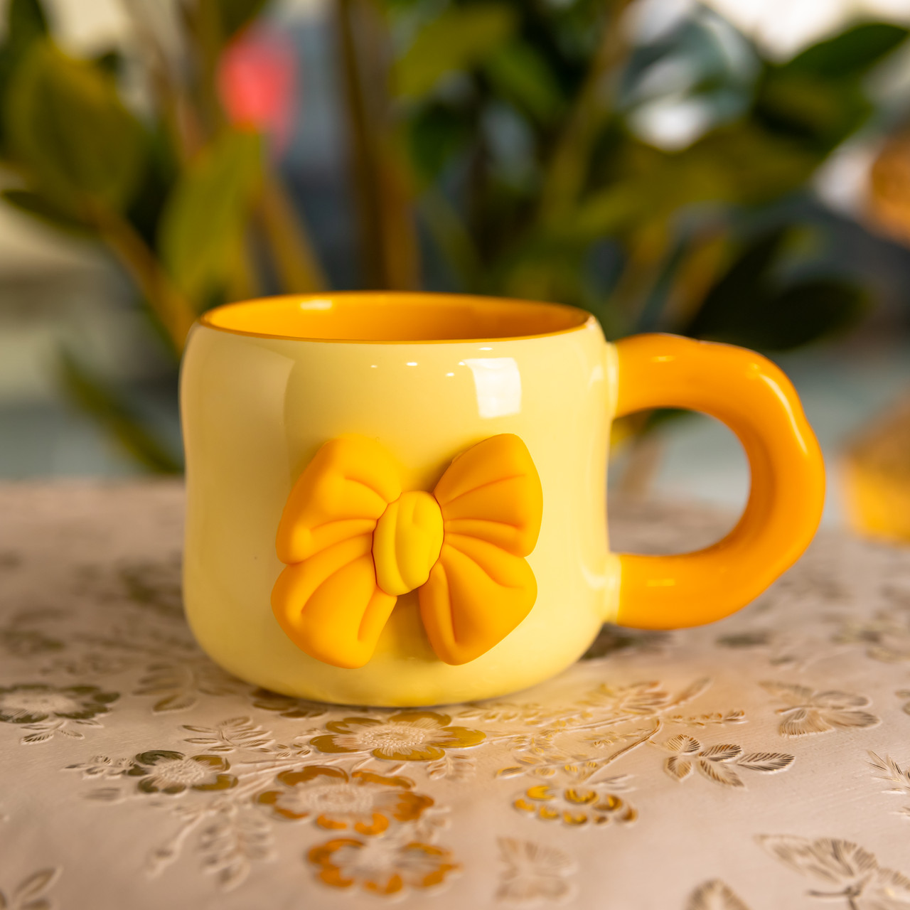 Кубок порцелянова з магнітом Бант 400 (мл) подарункова кружка прикольна чашка для дітей на подарунок Бежевий з жовтим FM-52A