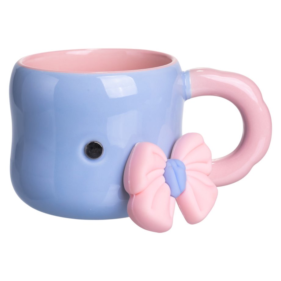Кубок порцелянова з магнітом Бант 400 (мл) подарункова кружка прикольна чашка для дітей на подарунок Блакитний з рожевим FM-52D