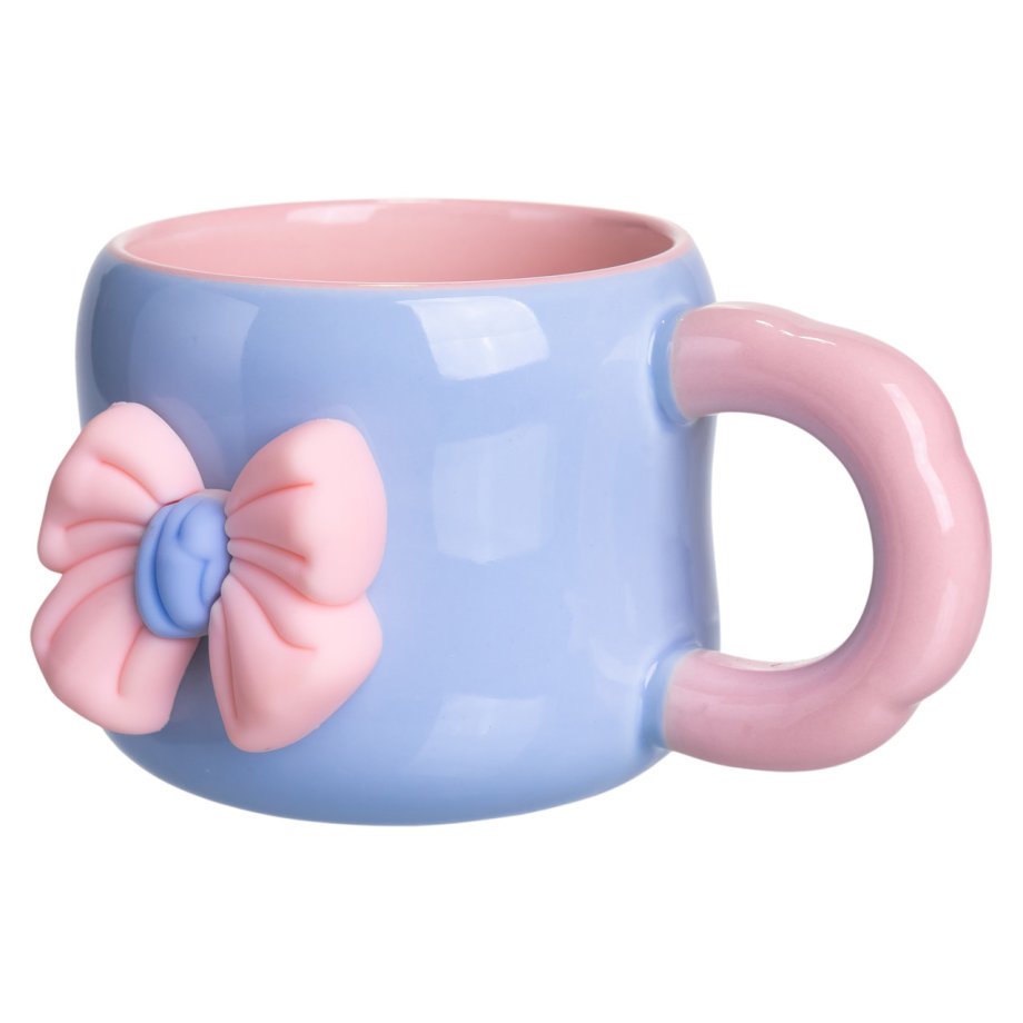 Кубок порцелянова з магнітом Бант 400 (мл) подарункова кружка прикольна чашка для дітей на подарунок Блакитний з рожевим FM-52D