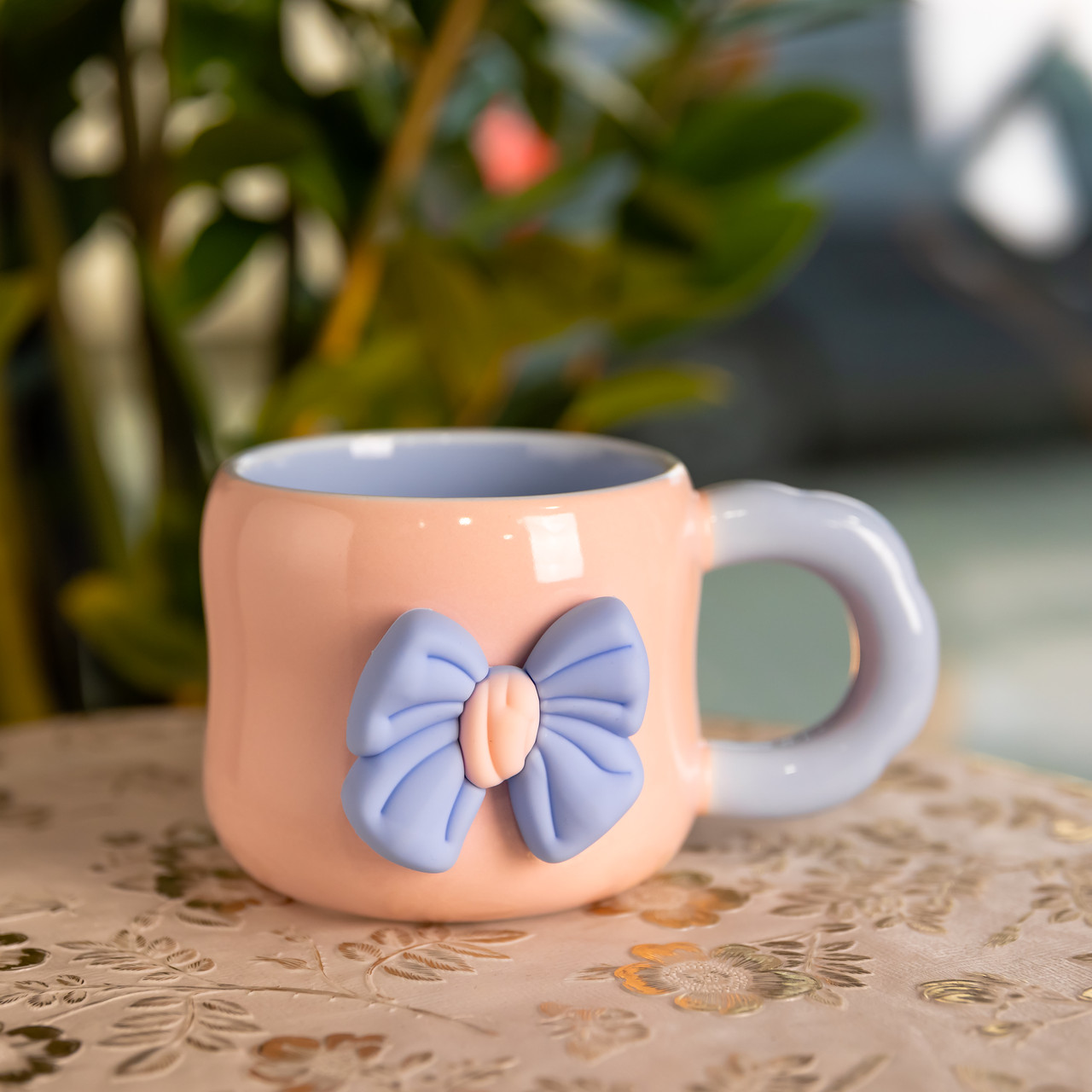Кубок порцелянова з магнітом Бант 400 (мл) подарункова кружка прикольна чашка для дітей на подарунок Рожевий з блакитним FM-52C