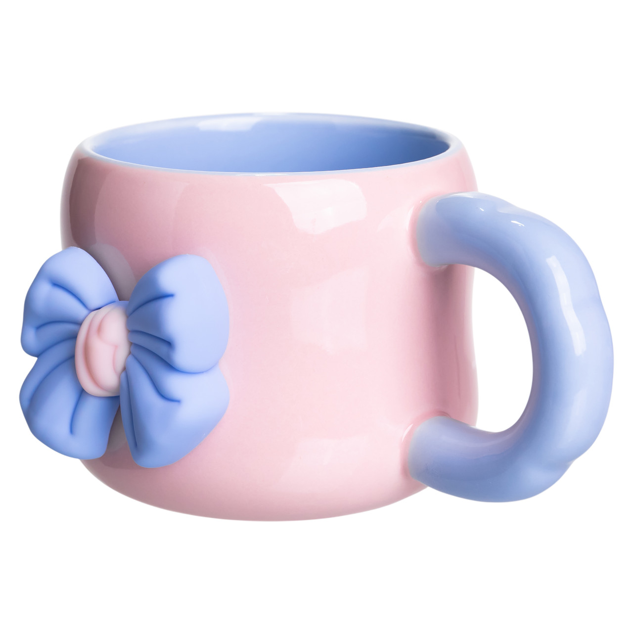 Кубок порцелянова з магнітом Бант 400 (мл) подарункова кружка прикольна чашка для дітей на подарунок Рожевий з блакитним FM-52C