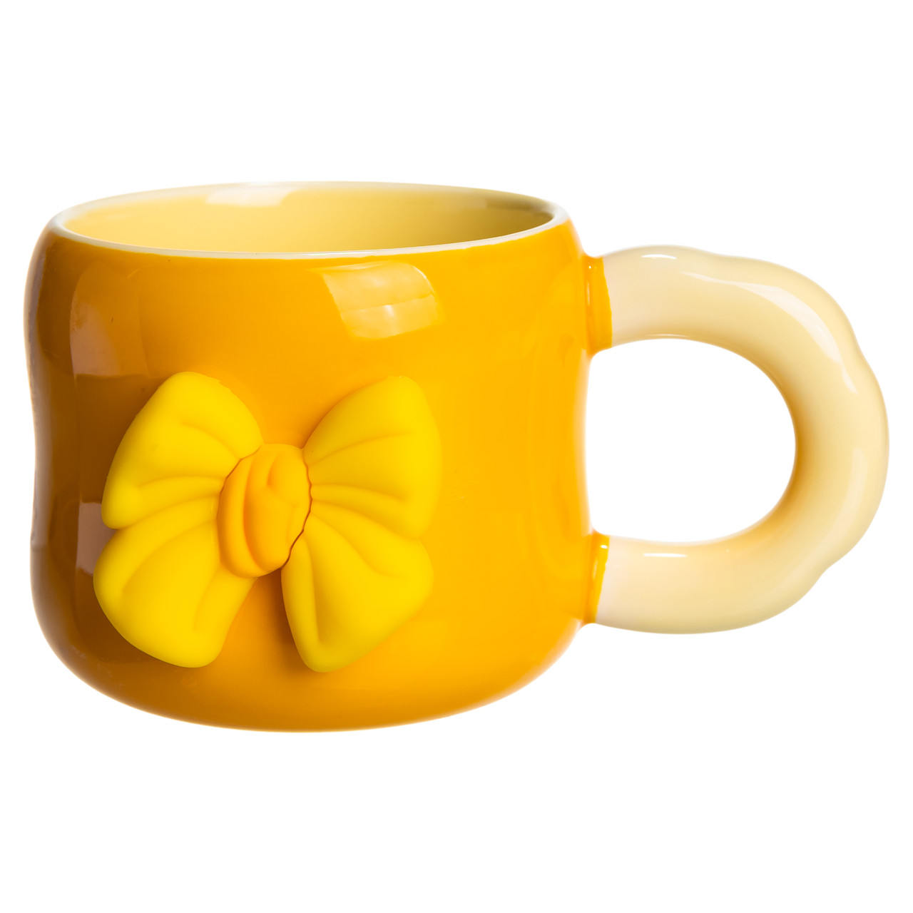 Кубок порцелянова з магнітом Бант 400 (мл) подарункова кружка прикольна чашка для дітей на подарунок Жовтий з бежевим FM-52B