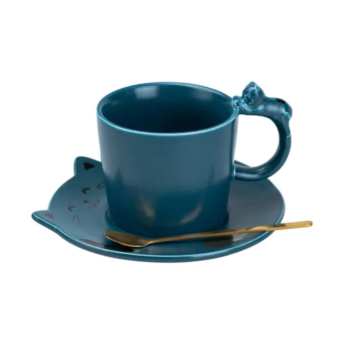 Чашка з блюдцем та ложкою порцелянова 250 мл Кошеня Синя HP7202BL