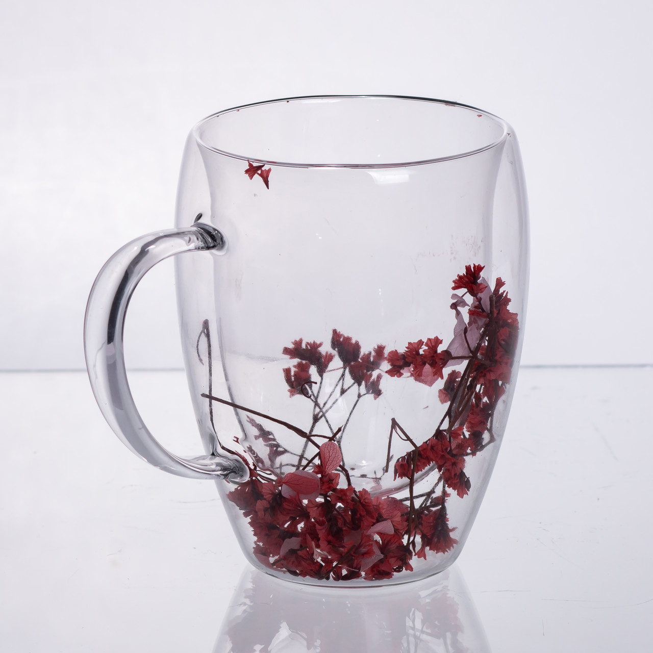 Чашки скляна з подвійними стінками з декором червоних сухоцвітів 350 мл 64486-41