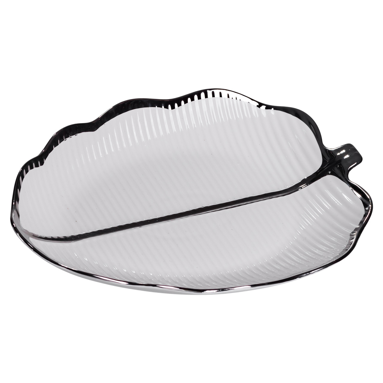 Порцелянове блюдо для сервірування столу у формі листа 31×20×3 (см) Срібло ML6047