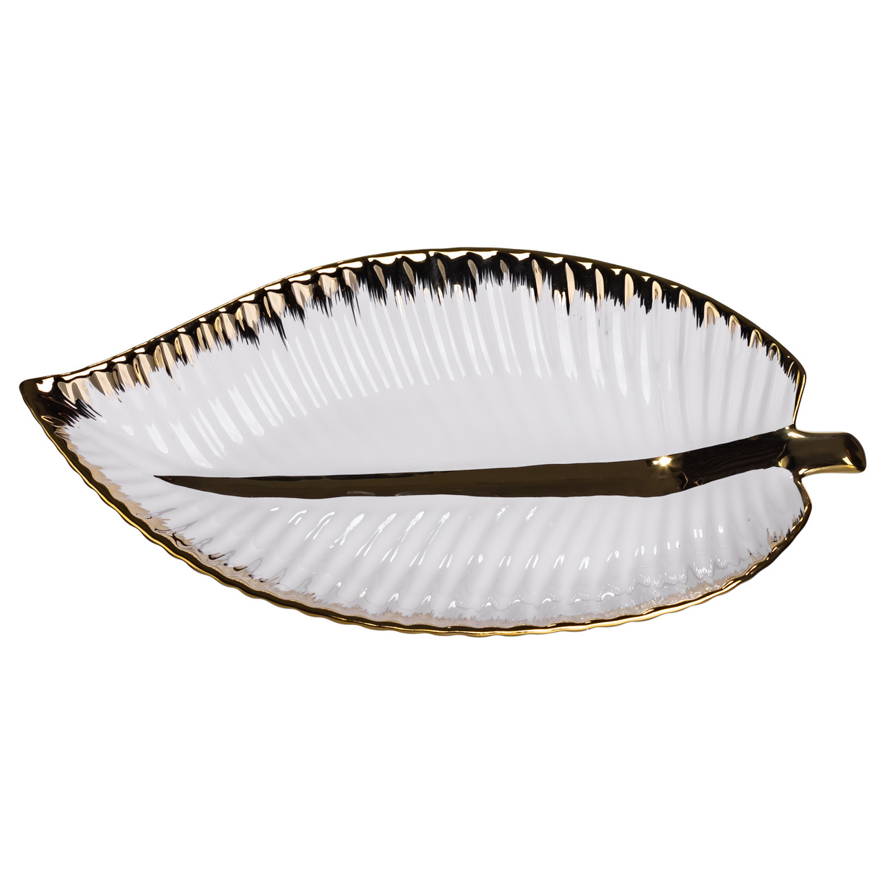 Порцелянове блюдо для сервірування стола у формі листя 35×18.5×5 (см) блюдо для подавачі закусок Золото WH045