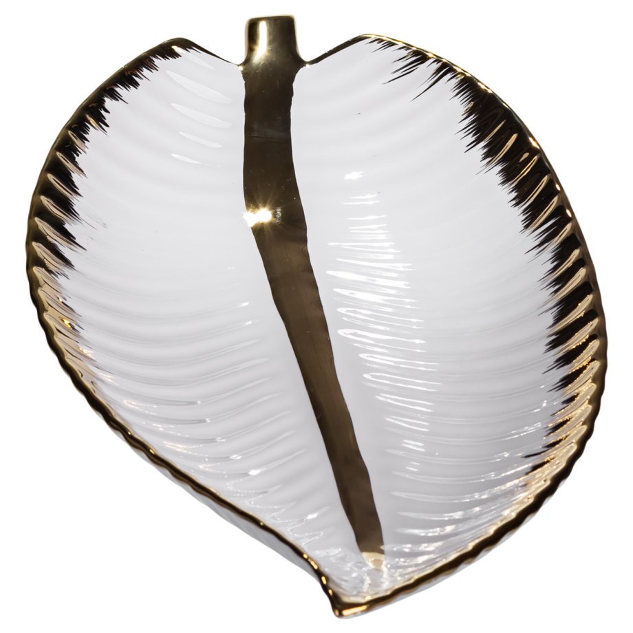 Порцелянове блюдо для сервірування стола у формі листя 35×18.5×5 (см) блюдо для подавачі закусок Золото WH045