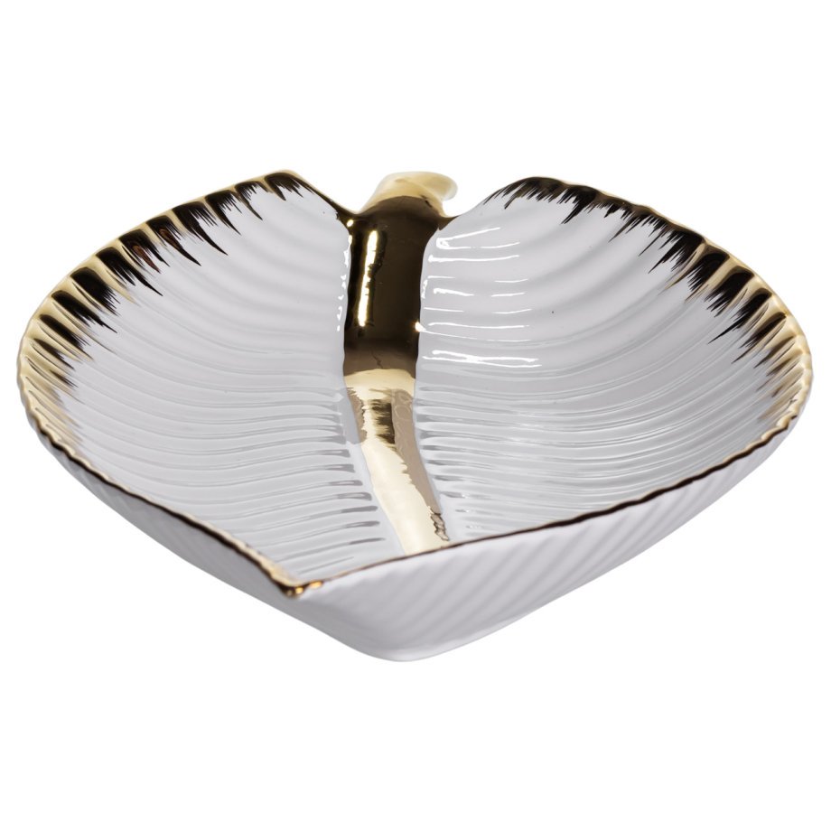 Порцелянове блюдо для сервірування стола у формі листя 35×18.5×5 (см) блюдо для подавачі закусок Золото WH045