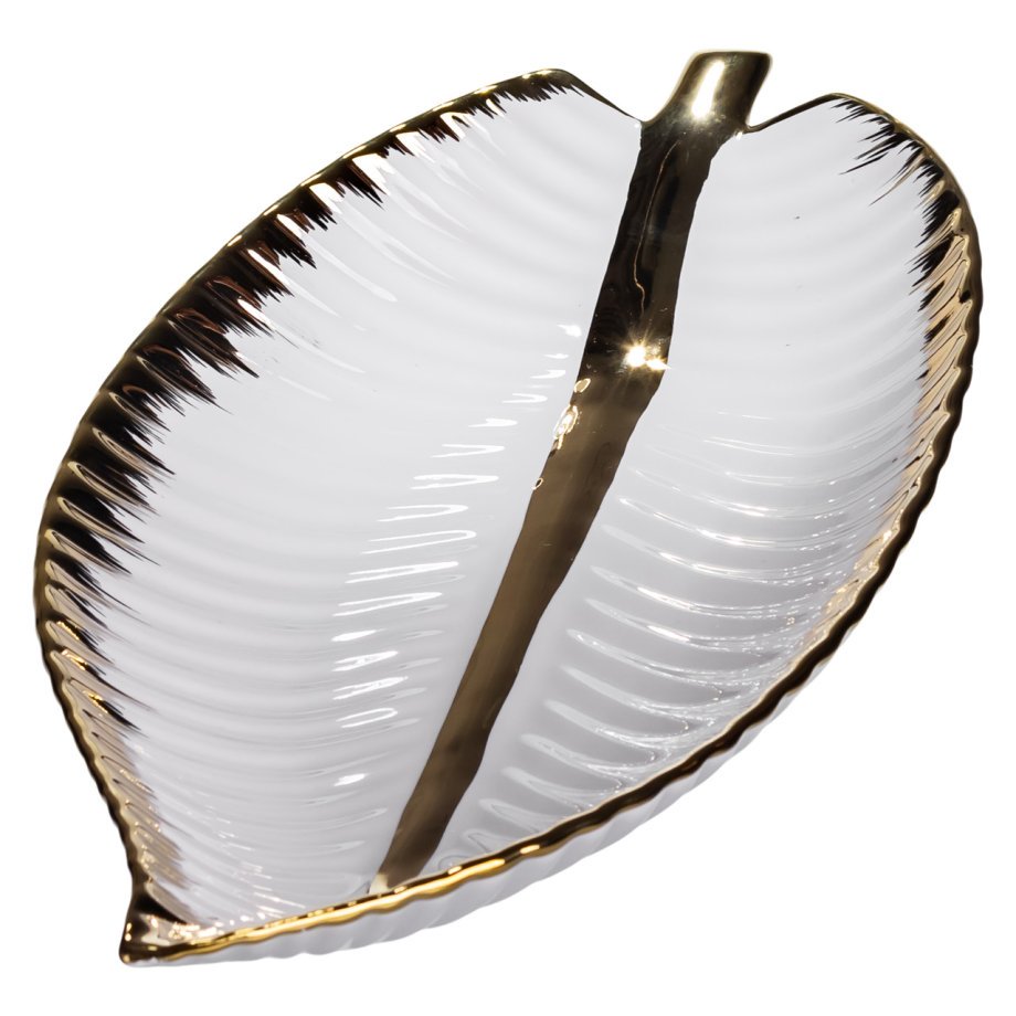 Порцелянове блюдо для сервірування стола у формі листя 35×18.5×5 (см) блюдо для подавачі закусок Золото WH045