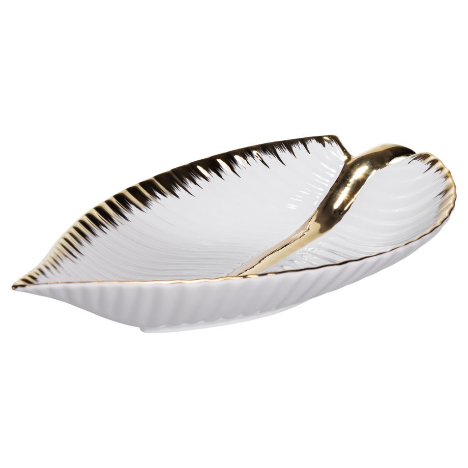 Порцелянове блюдо для сервірування стола у формі листя 35×18.5×5 (см) блюдо для подавачі закусок Золото WH045