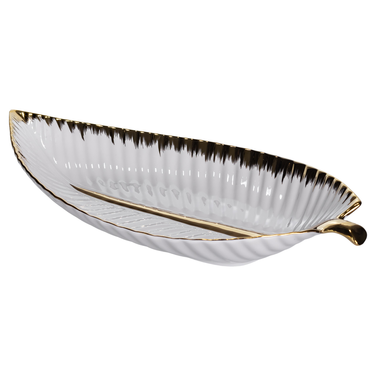 Порцелянове блюдо для сервірування стола у формі листя 35×18.5×5 (см) блюдо для подавачі закусок Золото WH045