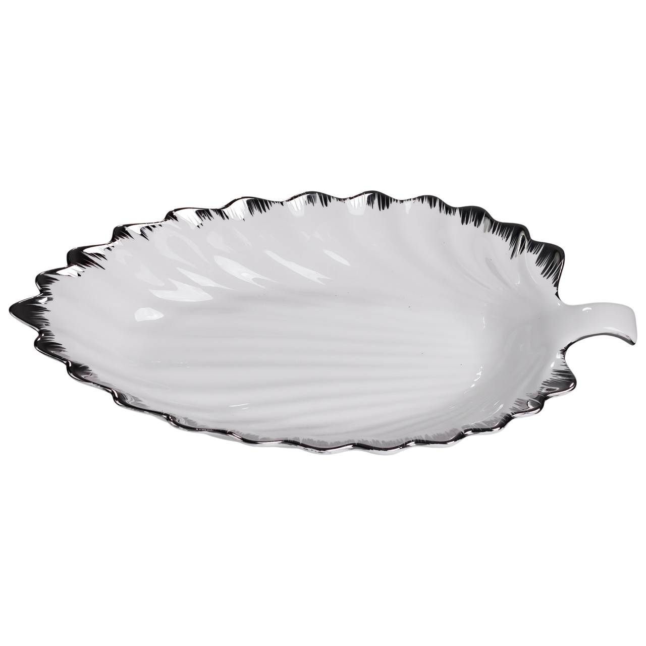 Порцелянова страва для сервірування стола у формі листя 37×18×5 (см) блюдо для подавання закусок Білий зі сріблом 2552-1S