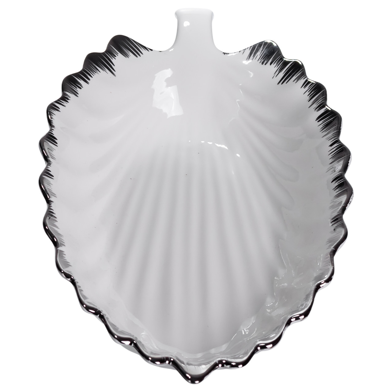 Порцелянова страва для сервірування стола у формі листя 37×18×5 (см) блюдо для подавання закусок Білий зі сріблом 2552-1S