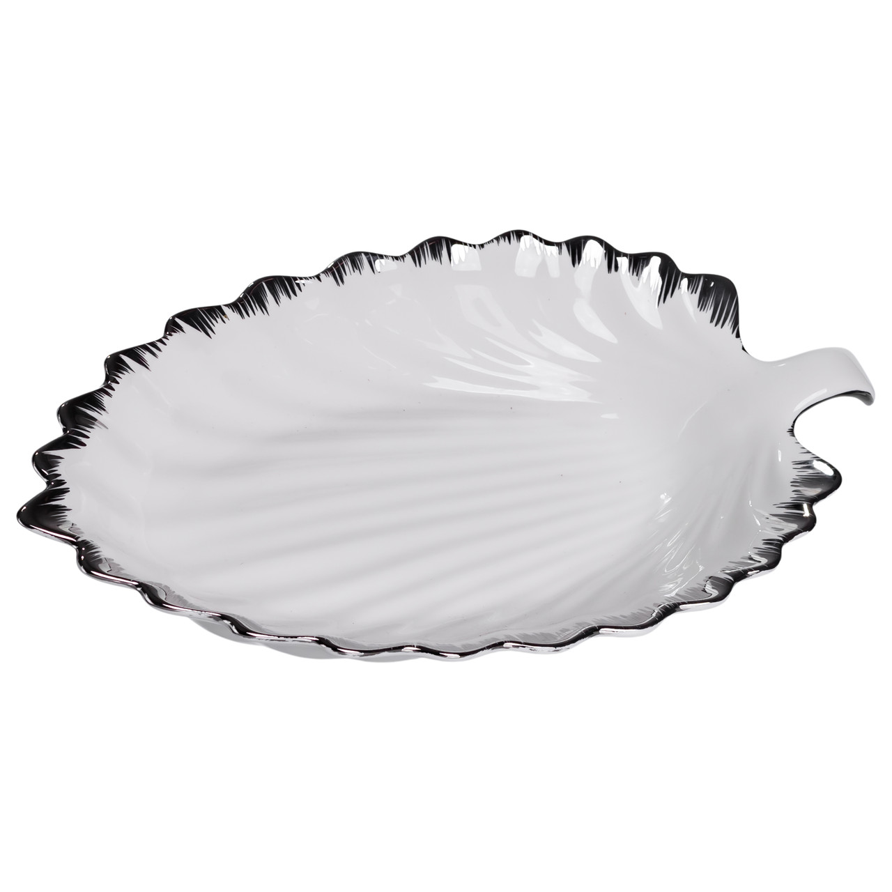 Порцелянова страва для сервірування стола у формі листя 37×18×5 (см) блюдо для подавання закусок Білий зі сріблом 2552-1S