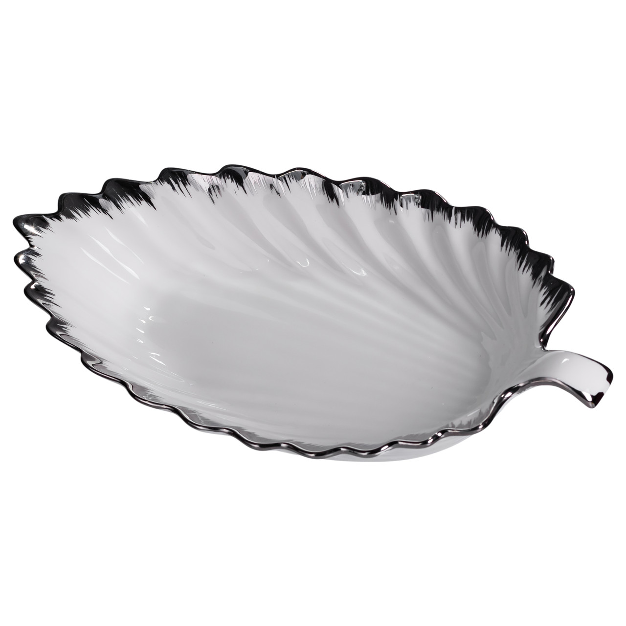 Порцелянове блюдо для сервірування столу у формі листа 41×20×6,5 (см) Біле зі сріблом 2551-1S