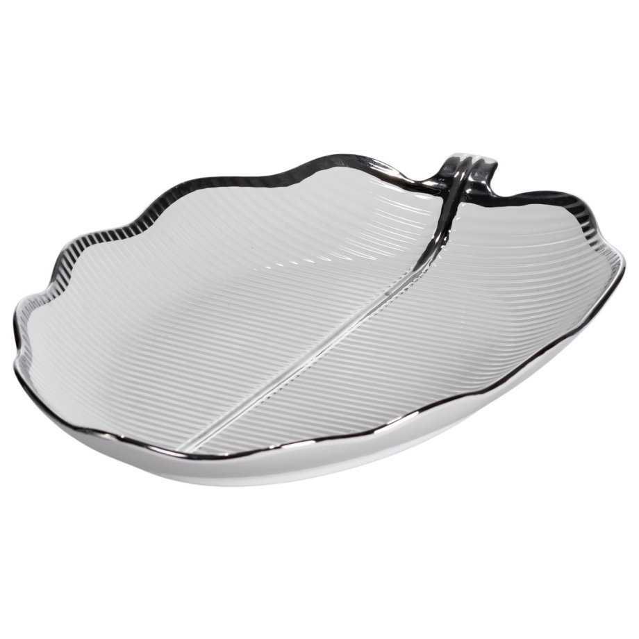 Порцелянове блюдо для сервірування стола у формі листя 41×27×4 (см) блюдо для подавачі закусок Срібло ML6045