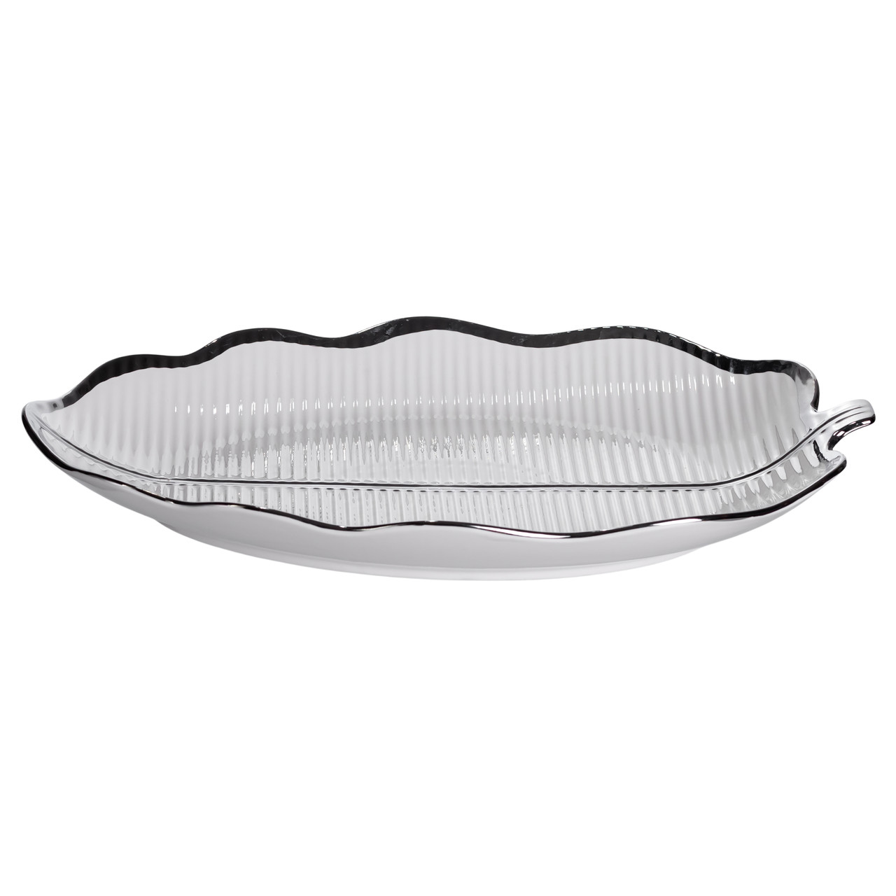 Порцелянове блюдо для сервірування стола у формі листя 41×27×4 (см) блюдо для подавачі закусок Срібло ML6045