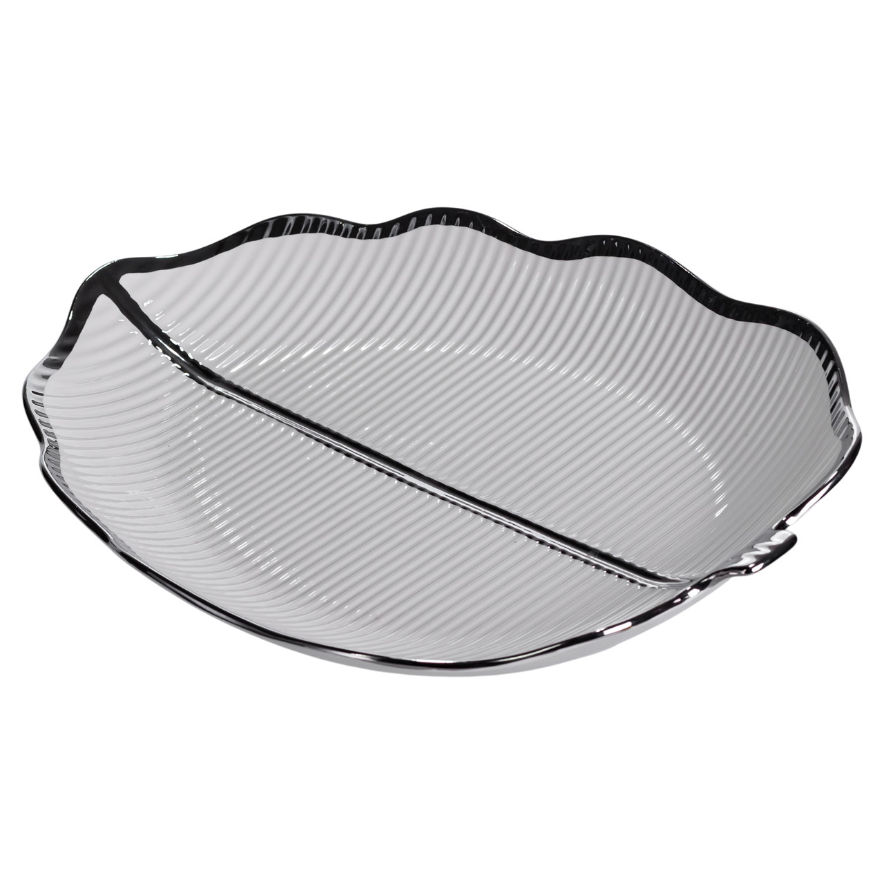 Порцелянове блюдо для сервірування стола у формі листя 41×27×4 (см) блюдо для подавачі закусок Срібло ML6045