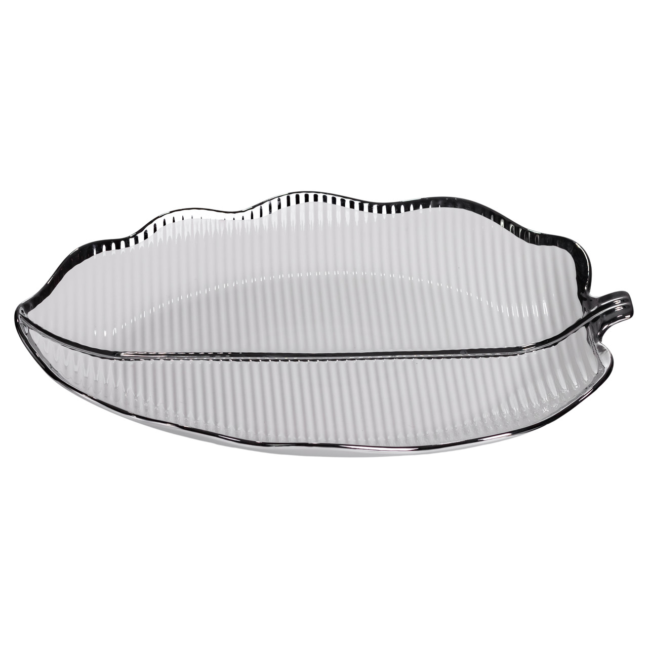 Порцелянове блюдо для сервірування стола у формі листя 41×27×4 (см) блюдо для подавачі закусок Срібло ML6045