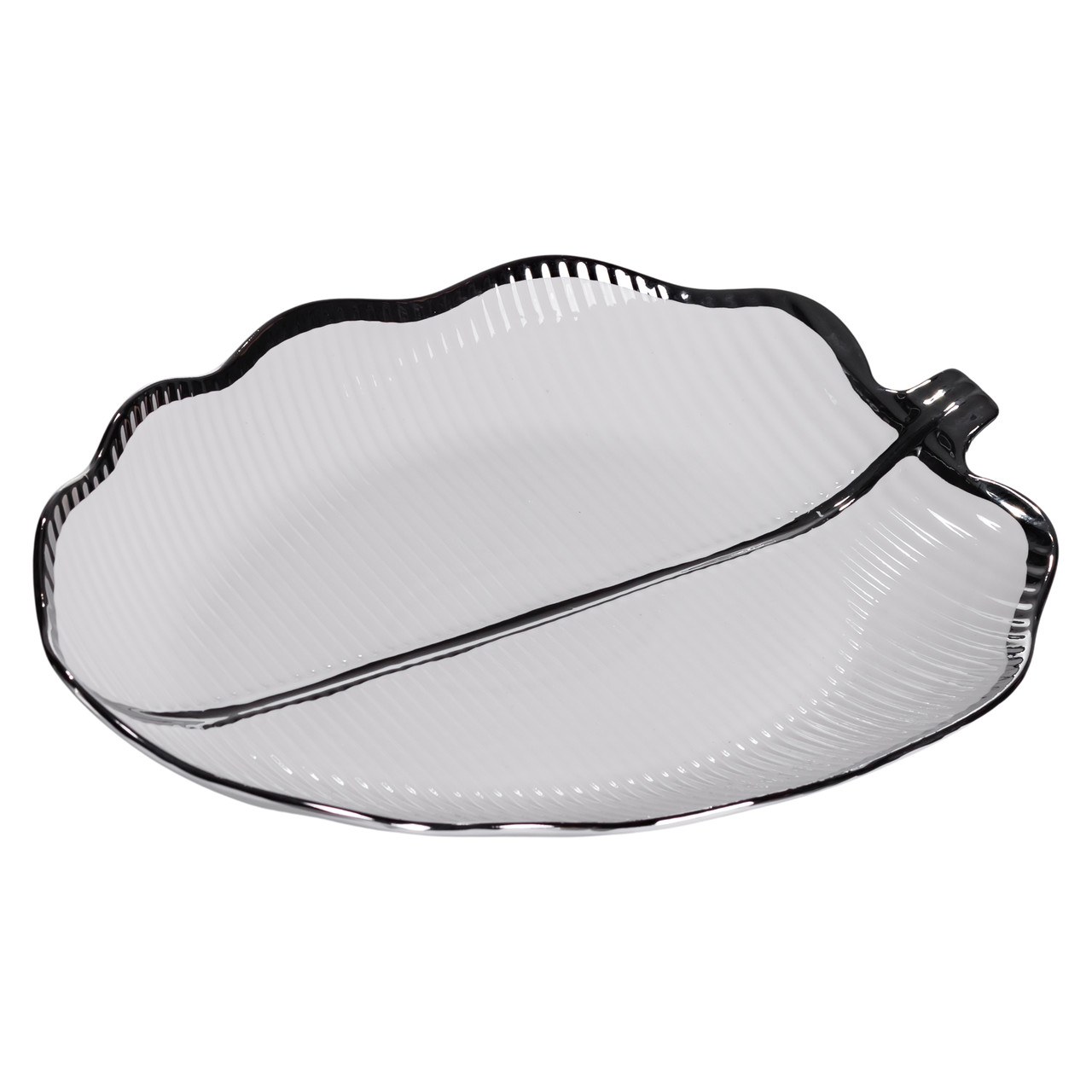 Порцелянове блюдо для сервірування стола у формі листя 41×27×4 (см) блюдо для подавачі закусок Срібло ML6045