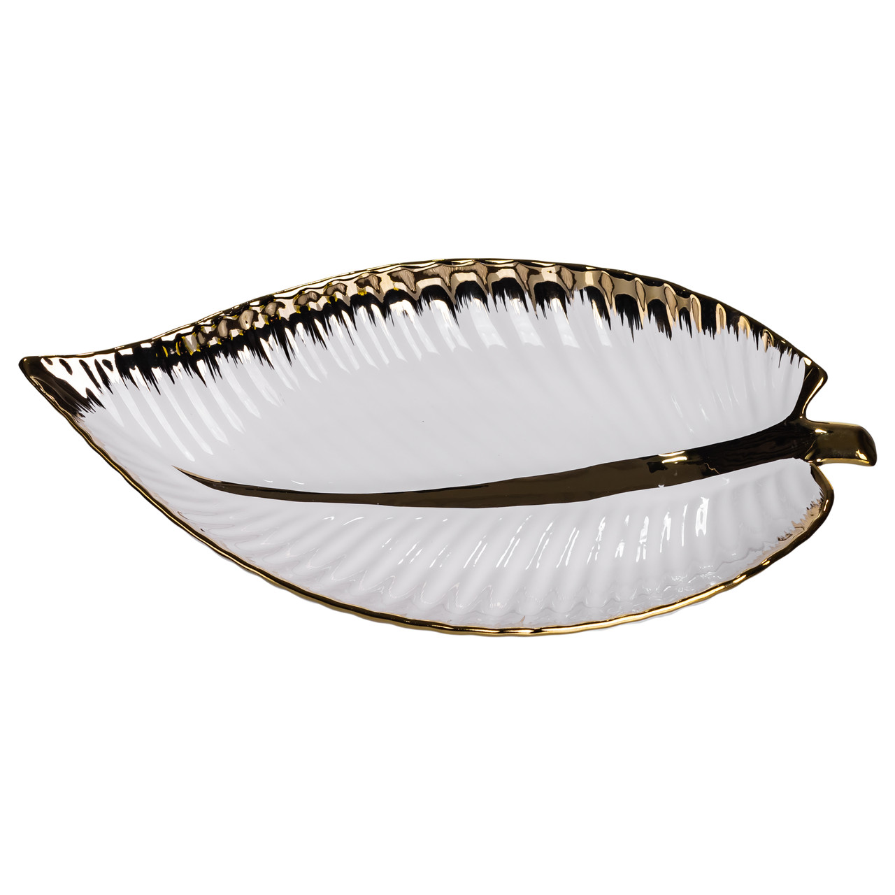 Порцелянове блюдо для сервірування столу у формі листа 45×24×5,5 (см) Золото WH047