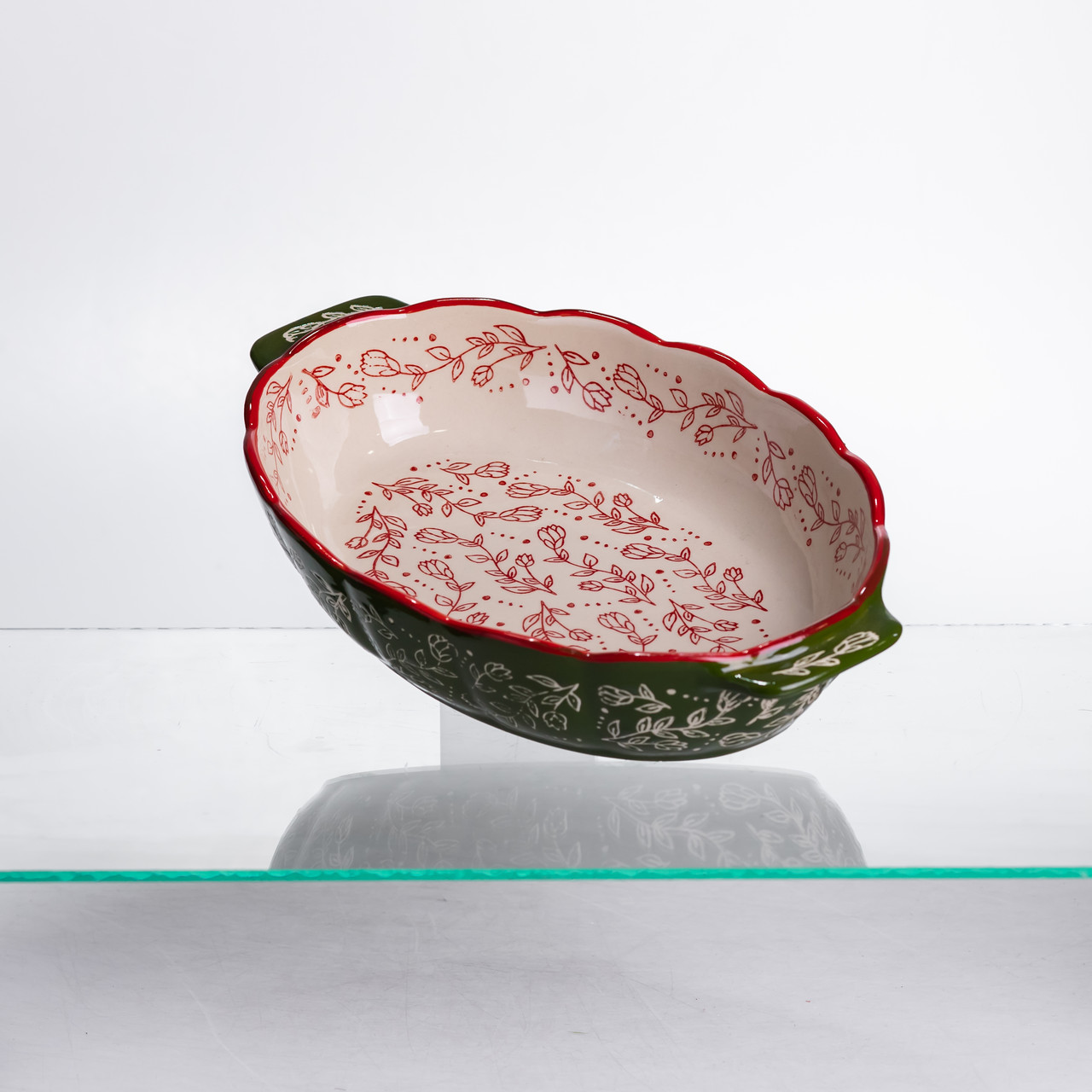 Форма для запікання Vintage 30×18×5 (см) овальна форма для випікання в духовці з ручками Зелена HM05-02