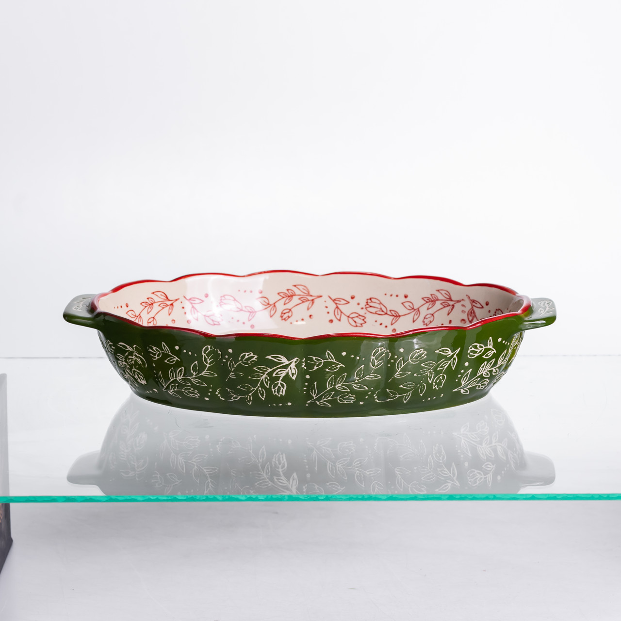 Форма для запікання Vintage 30×18×5 (см) овальна форма для випікання в духовці з ручками Зелена HM05-02