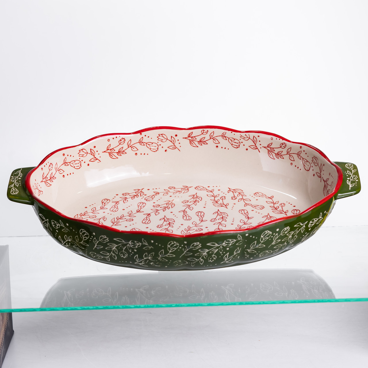 Форма для запікання Vintage 40×25×6.5 (см) овальна з ручками Зелена HM05-04