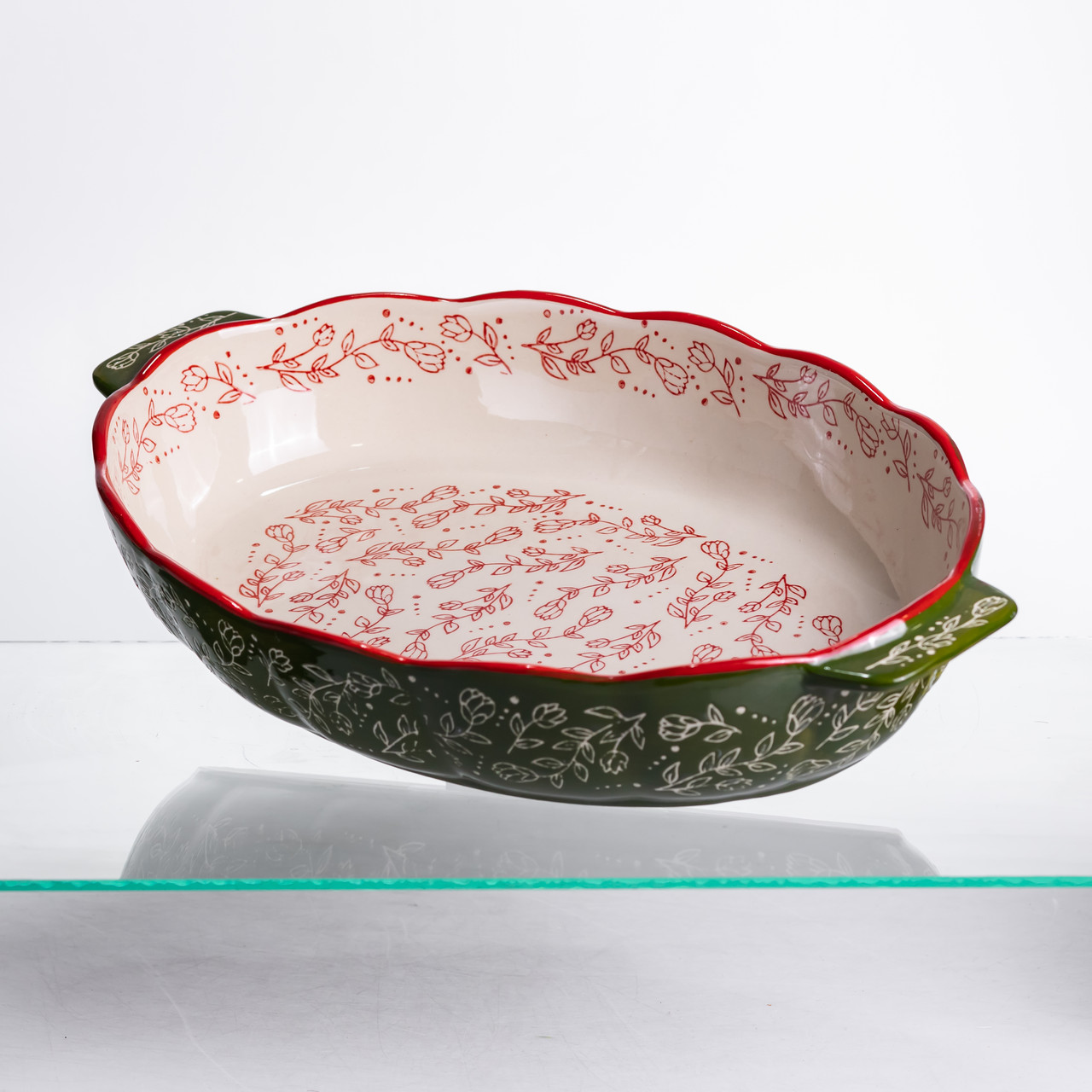 Форма для запікання Vintage 40×25×6.5 (см) овальна з ручками Зелена HM05-04