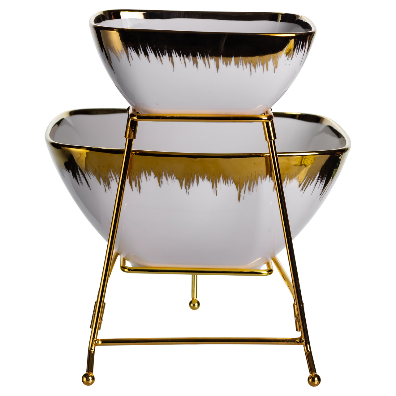 Фруктовниця на 2 яруси фуршетна стійка для закусок 31×23×25 (см) цукерниця Біла з золотом 2558-1