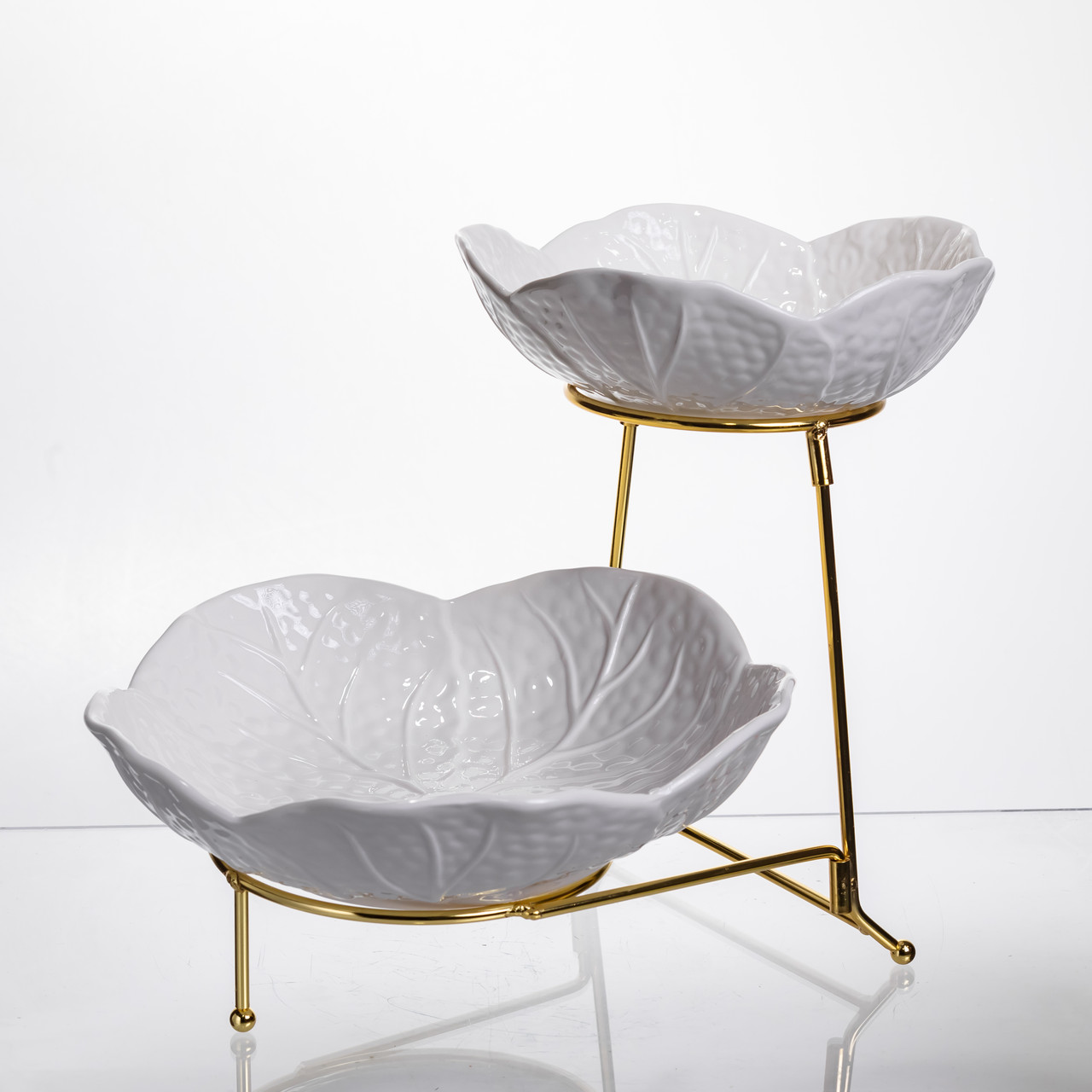 Фруктовниця на 2 яруси фуршетна 35×25×26 (см) Біла з золотом C251