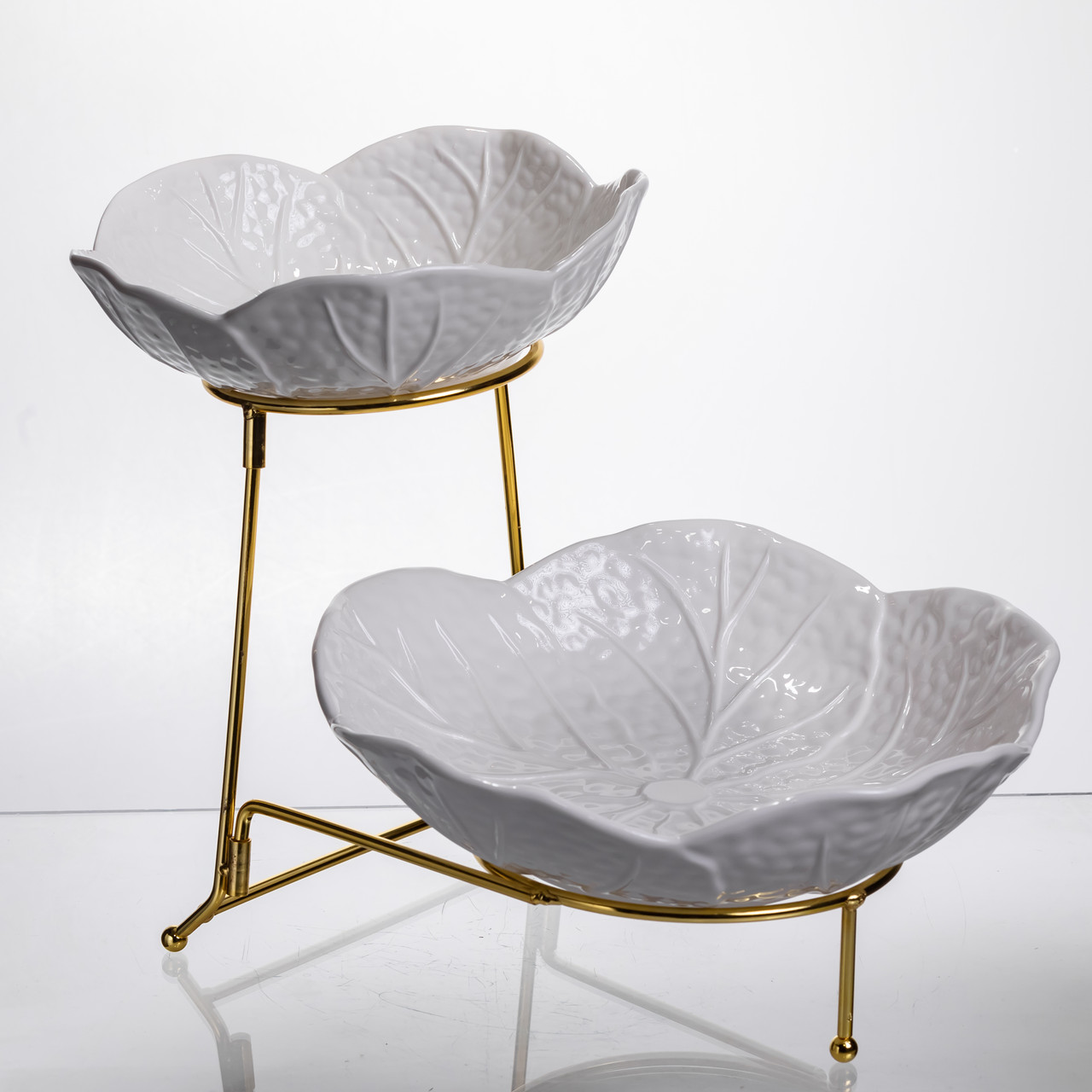 Фруктовниця на 2 яруси фуршетна 35×25×26 (см) Біла з золотом C251