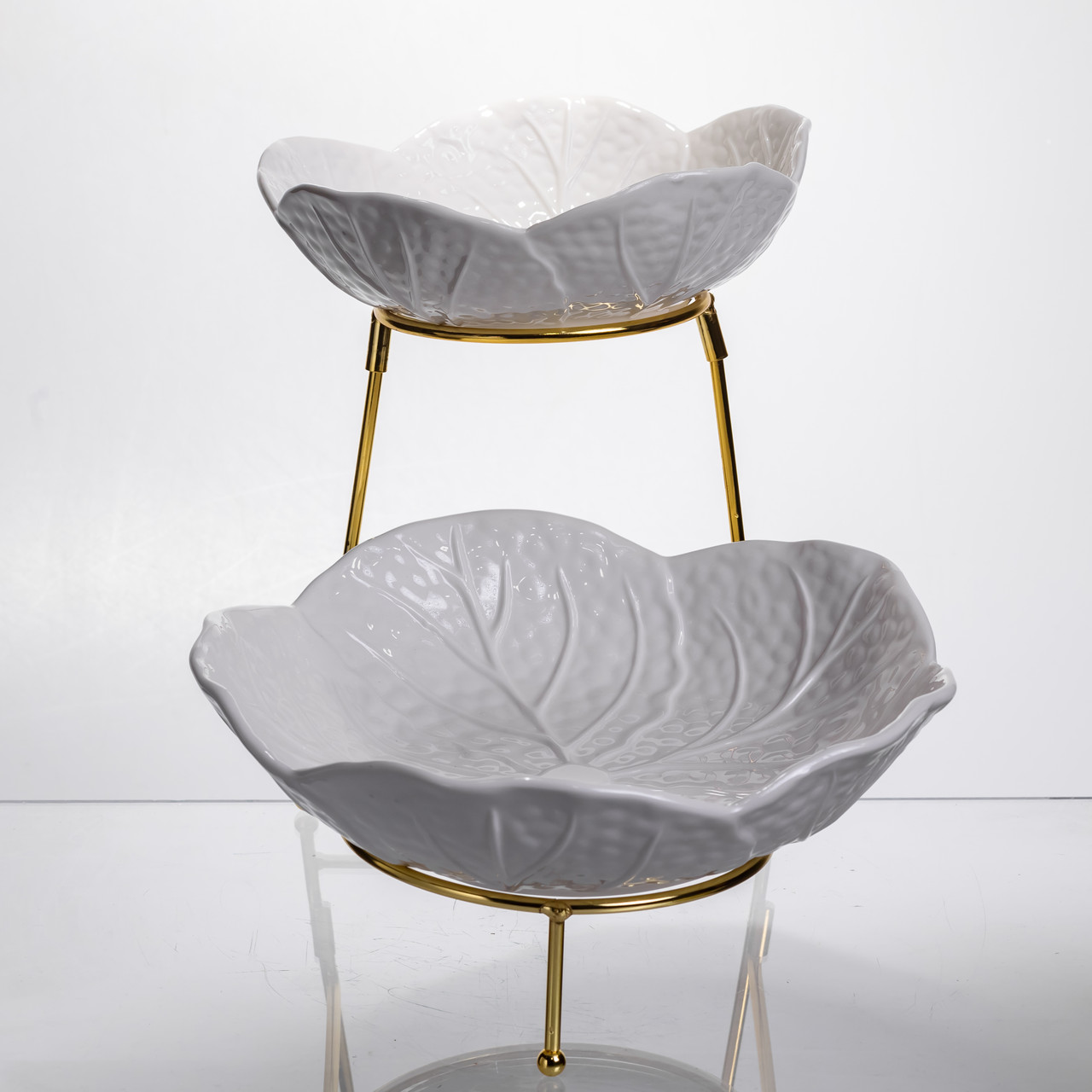 Фруктовниця на 2 яруси фуршетна 35×25×26 (см) Біла з золотом C251