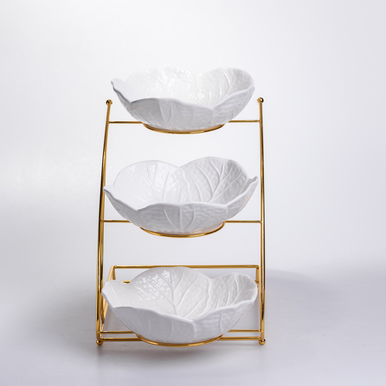 Фруктовниця на 3 яруси фуршетна 36×22×33 (см) Біла з золотом C252