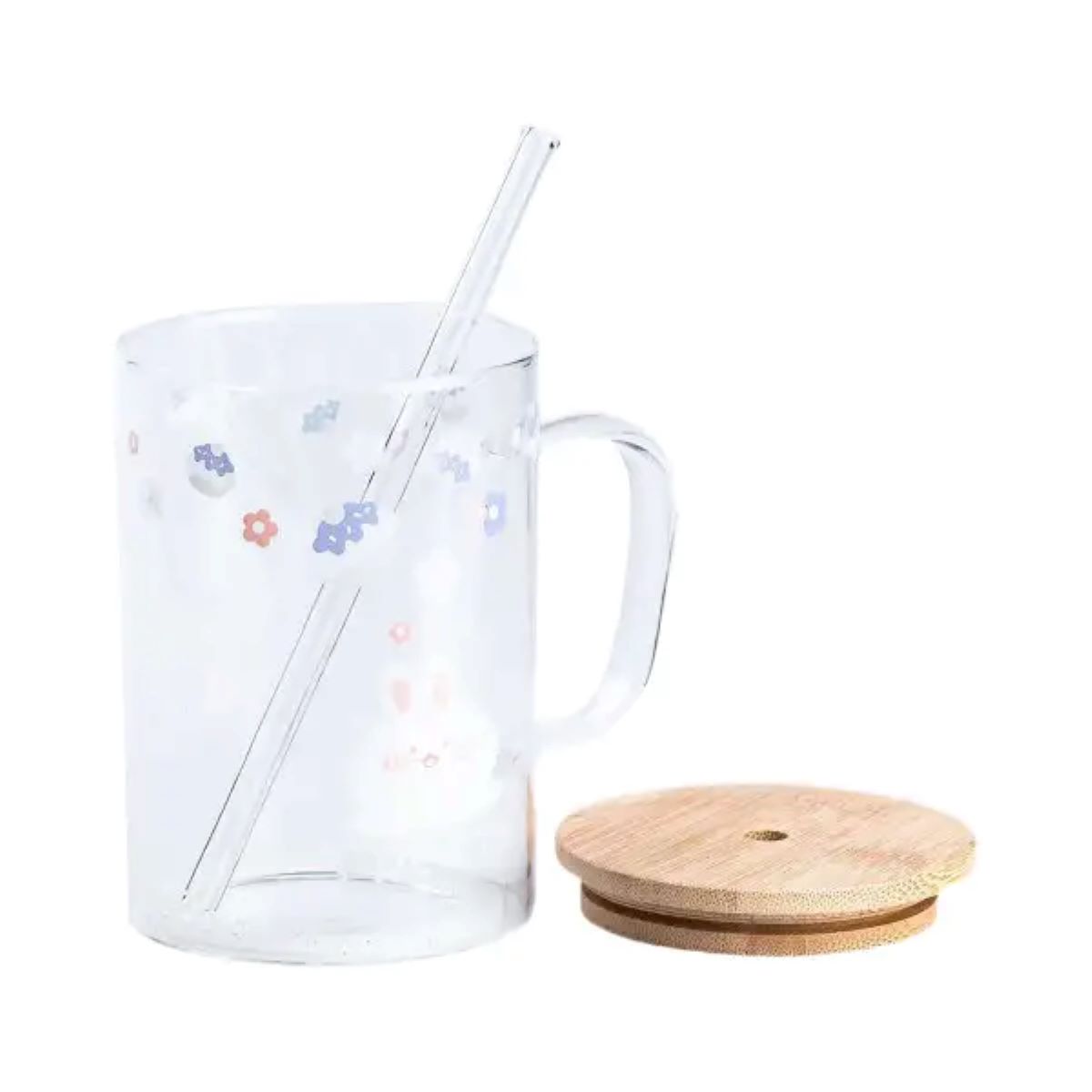 Чашка скляна з дерев'яною кришкою та трубочкою HP7214B