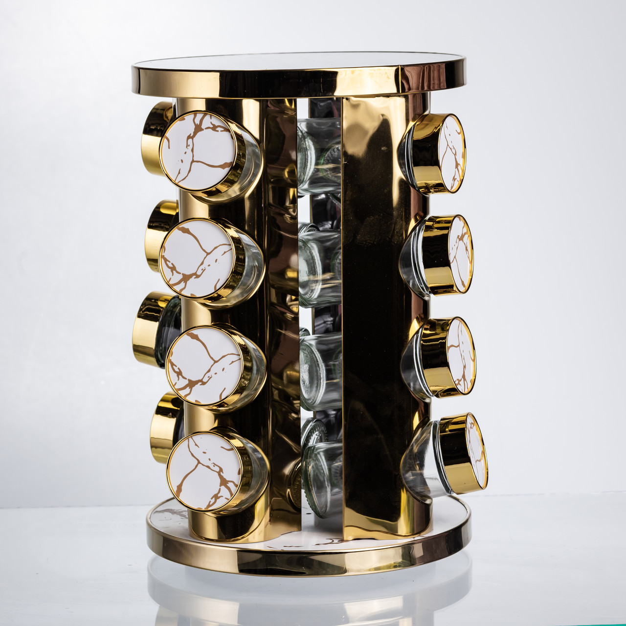 Карусель для спецій 16 баночок по 100 мл, білий мармур HP-1371