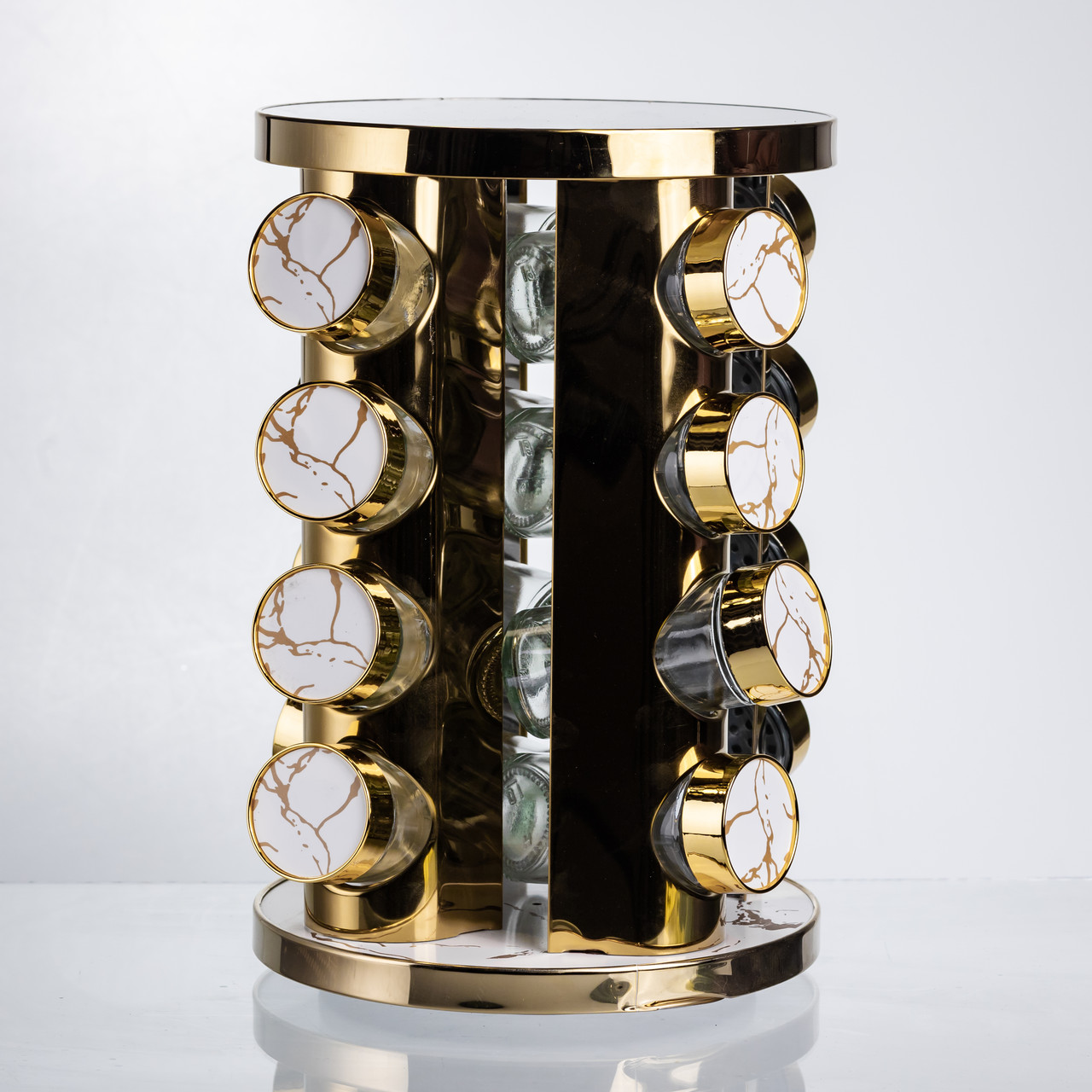 Карусель для спецій 16 баночок по 100 мл, білий мармур HP-1371