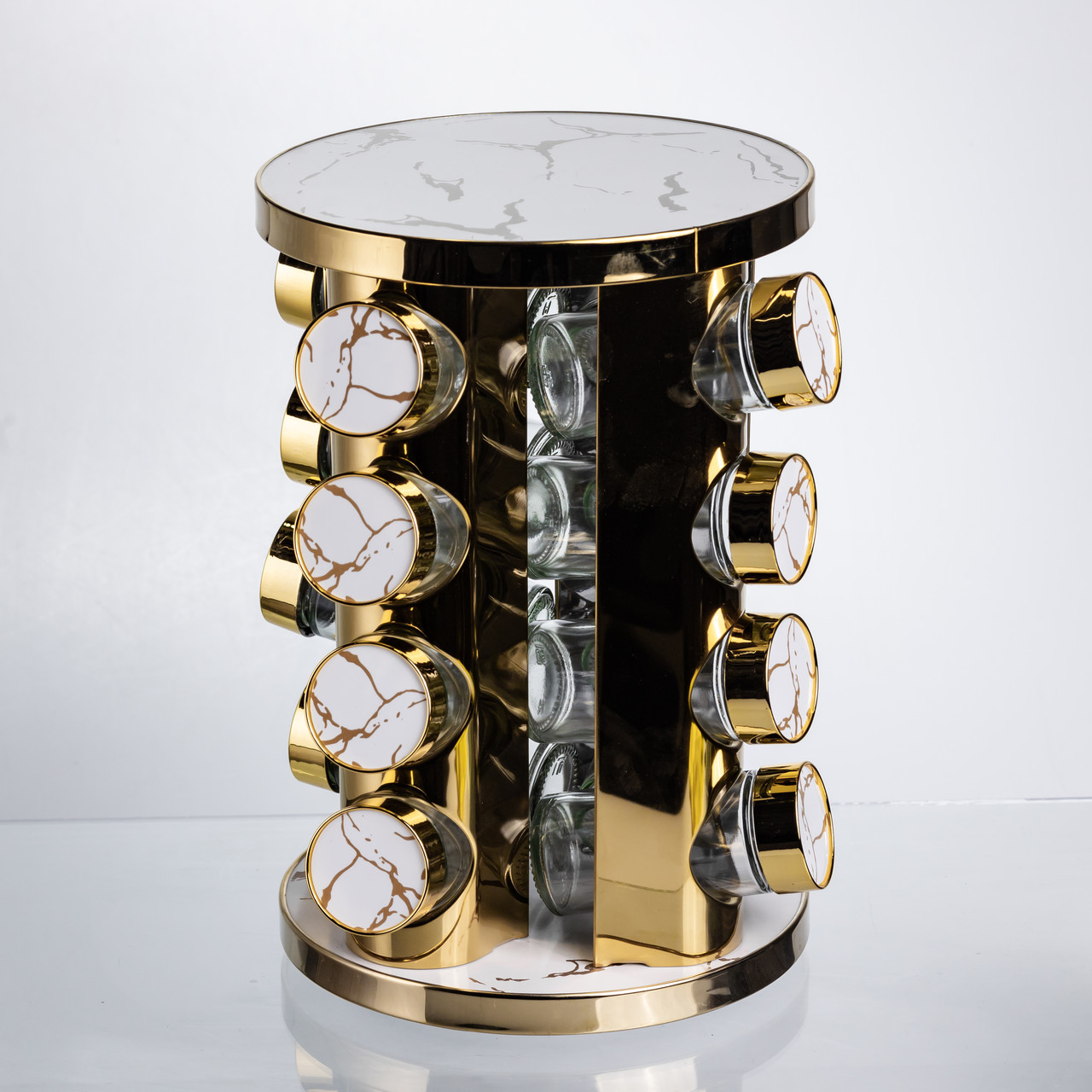 Карусель для спецій 16 баночок по 100 мл, білий мармур HP-1371