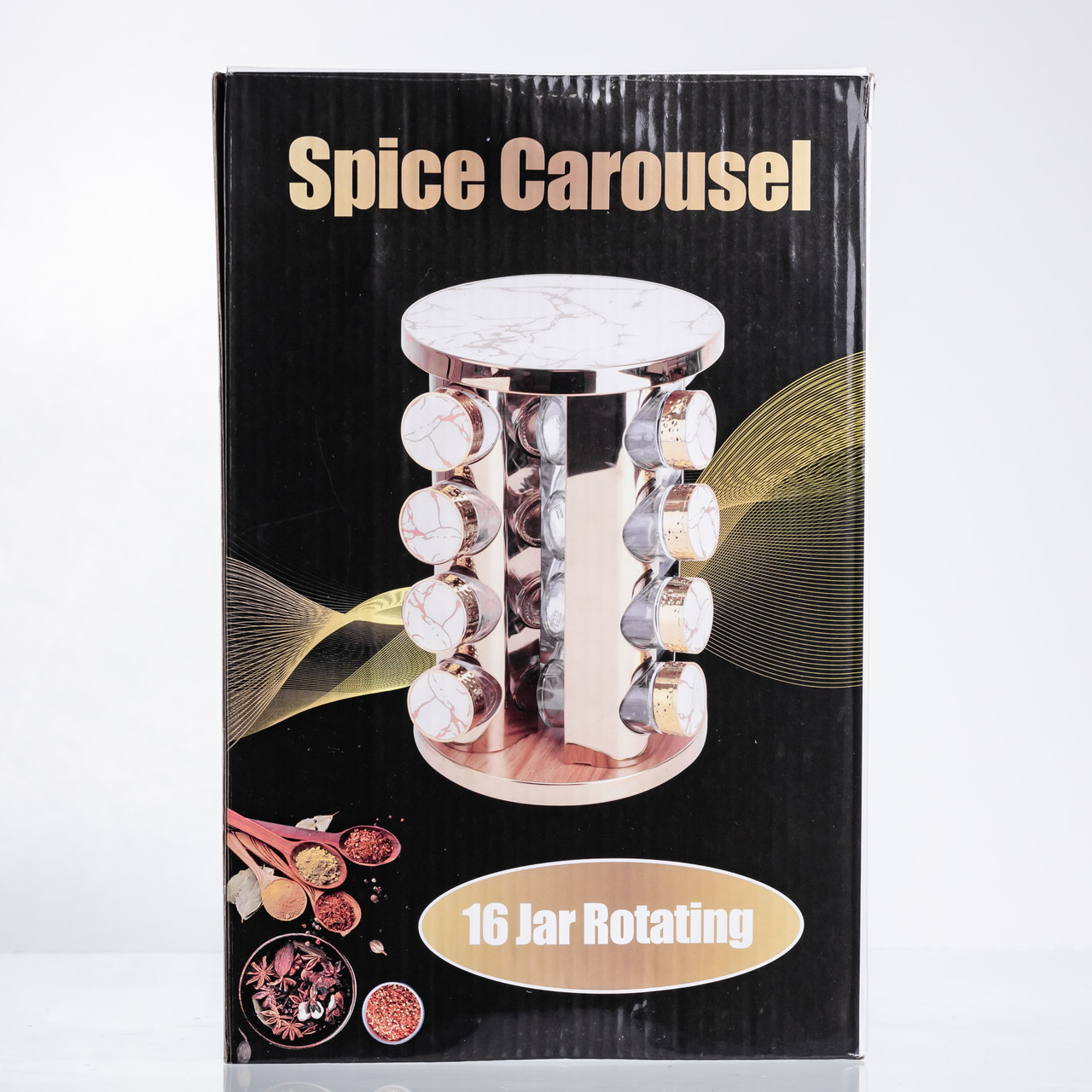 Карусель для спецій 16 баночок по 100 мл, білий мармур HP-1371