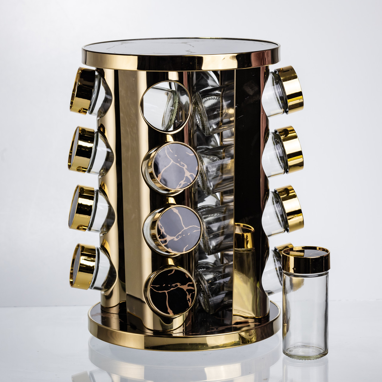 Карусель для спецій 16 баночок по 100 мл чорний мармур HP-1370