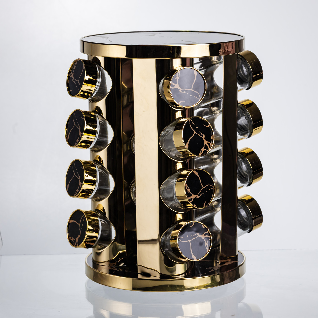 Карусель для спецій 16 баночок по 100 мл чорний мармур HP-1370