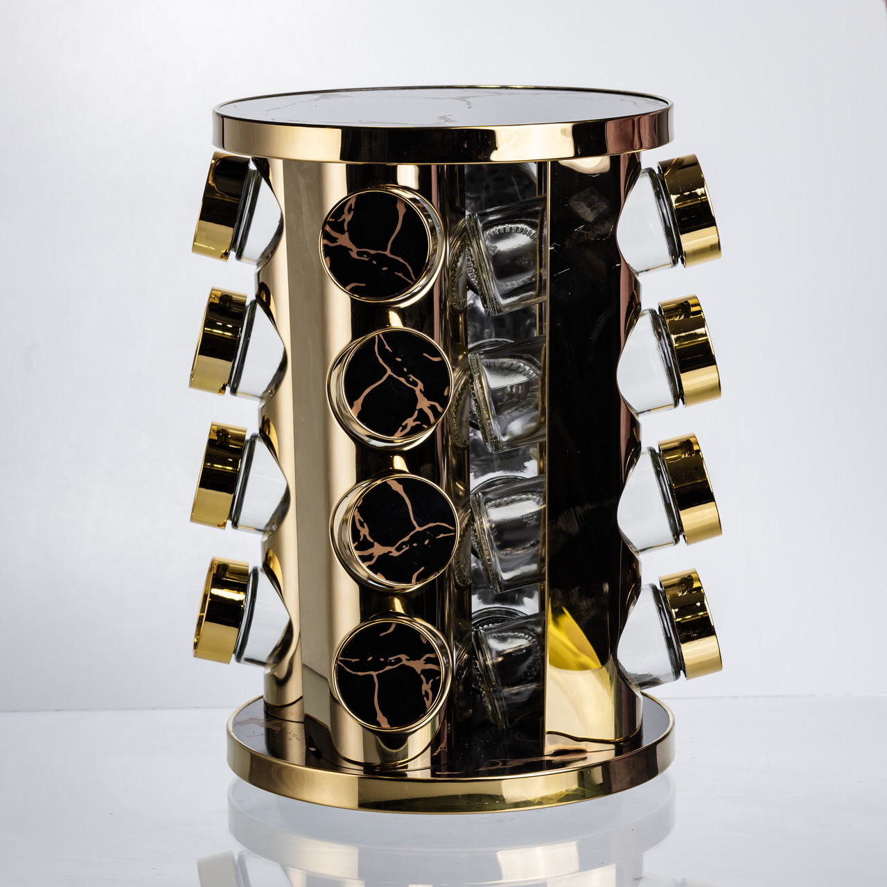 Карусель для спецій 16 баночок по 100 мл чорний мармур HP-1370