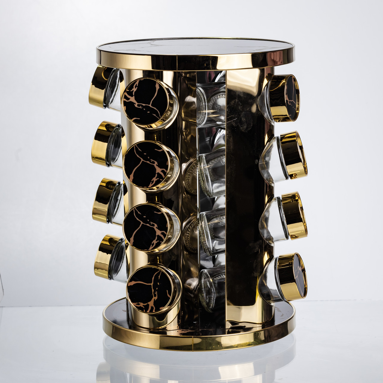 Карусель для спецій 16 баночок по 100 мл чорний мармур HP-1370