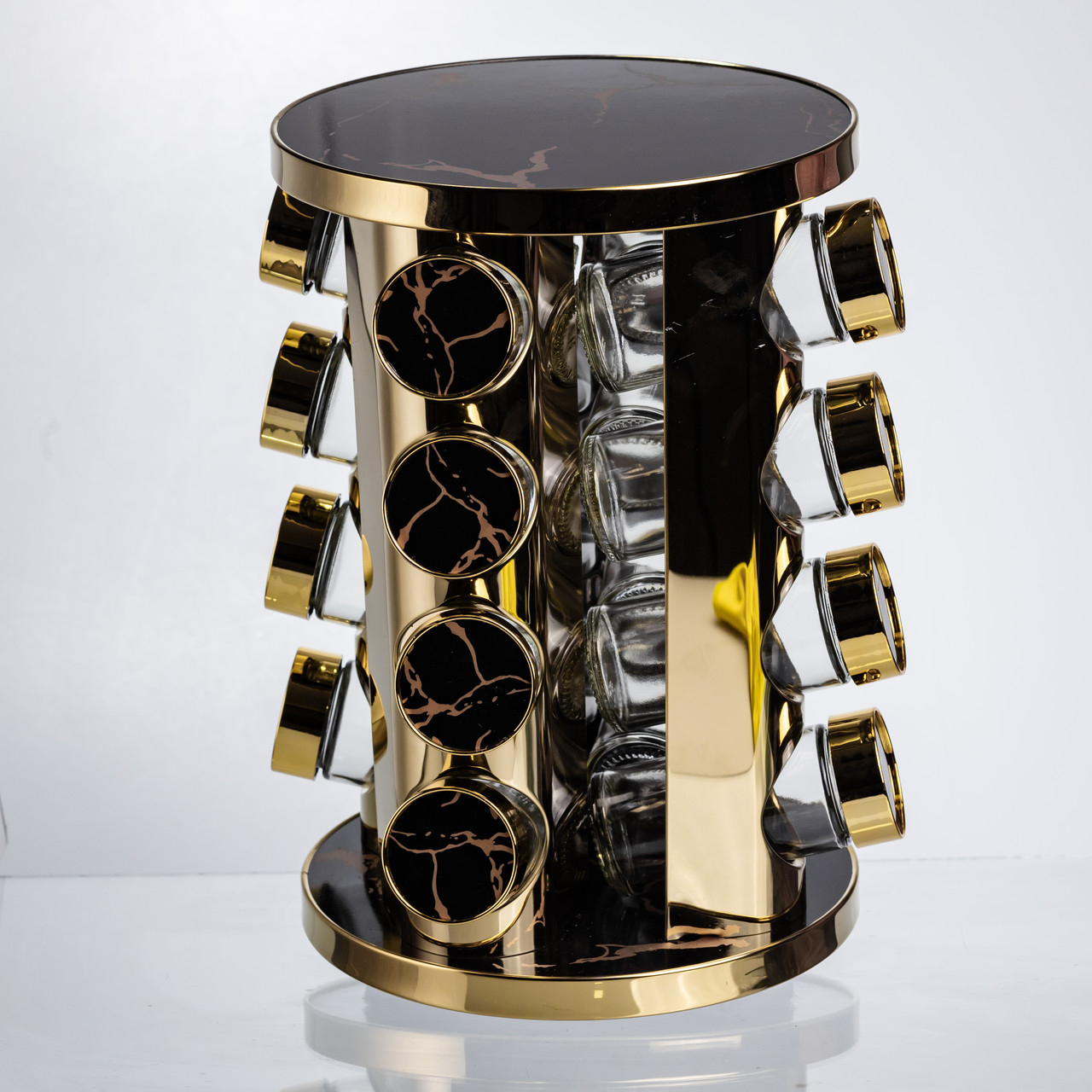 Карусель для спецій 16 баночок по 100 мл чорний мармур HP-1370